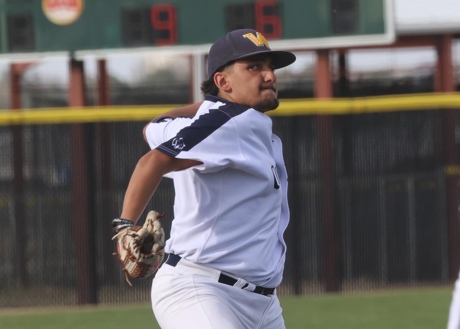 Julian Garza delivers a pitch in the second game against Trinidad State. WNCC swept both games on Friday.