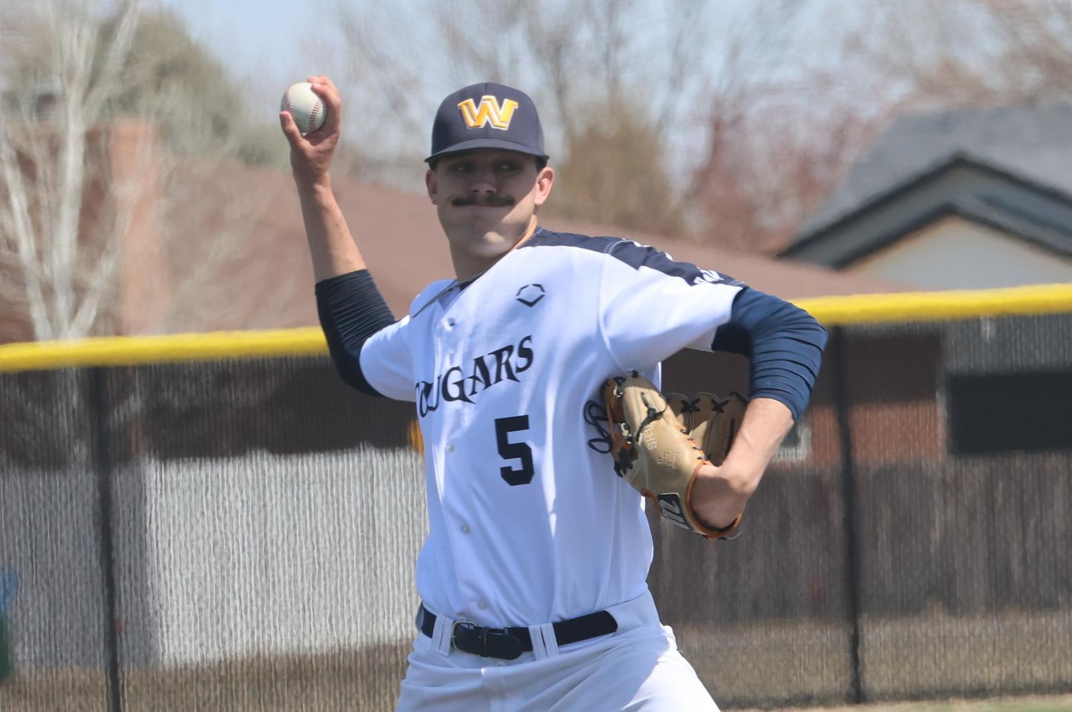 Clayden Brandon delivers a pitch in the first game against Lamar on Sunday.