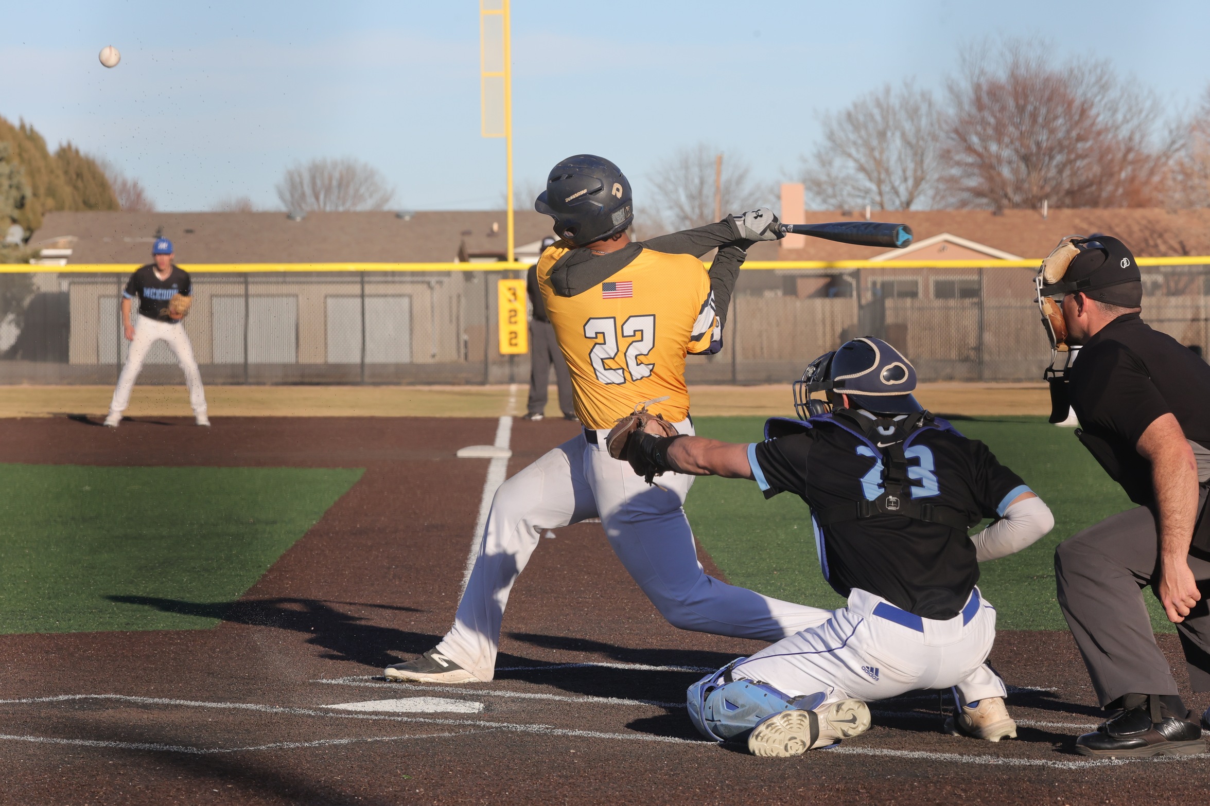 Dan Chavez gets a hit against McCook on March 4.