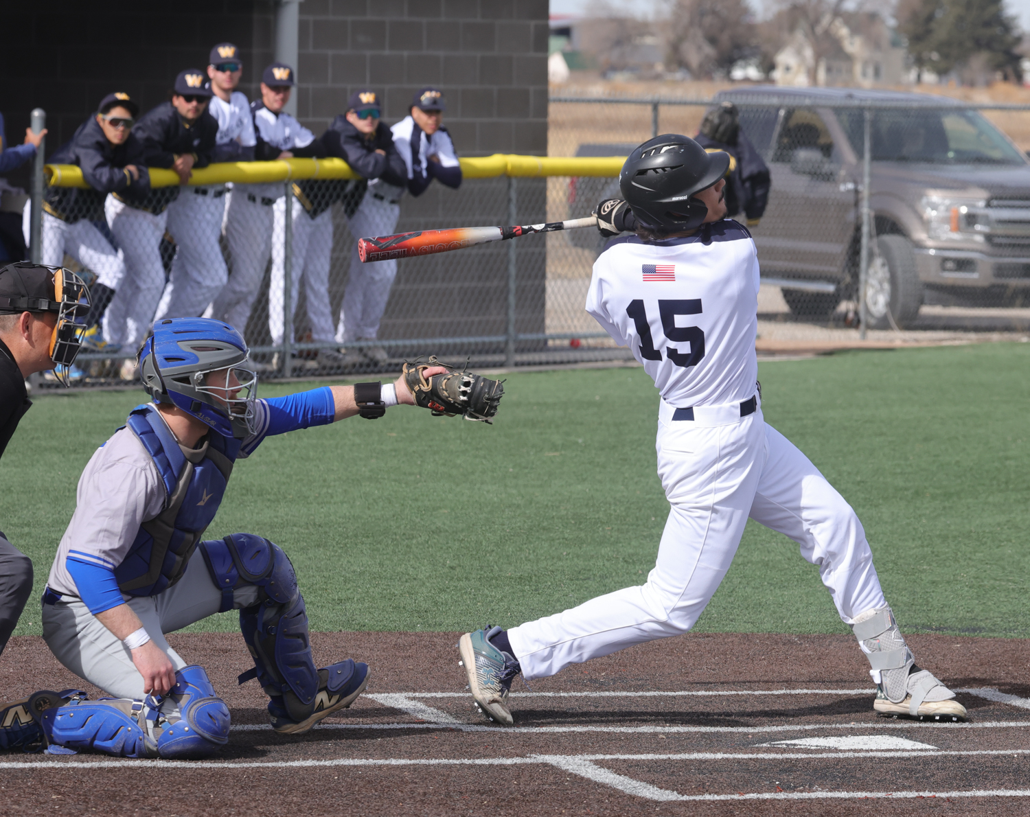 Vaughn Wilson gets a base hit in a game against Miles earlier in the season.