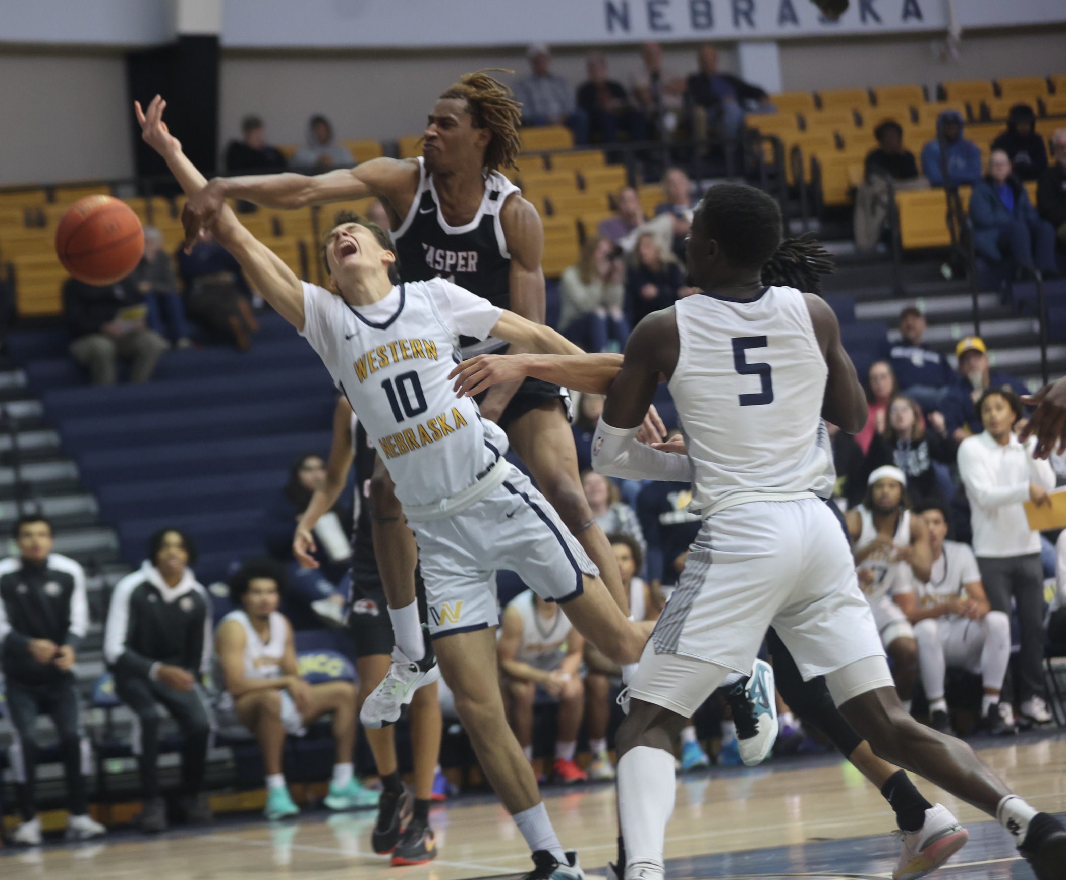 Danilo Glisovic toes up for a lay-up but is fouled on the play.
