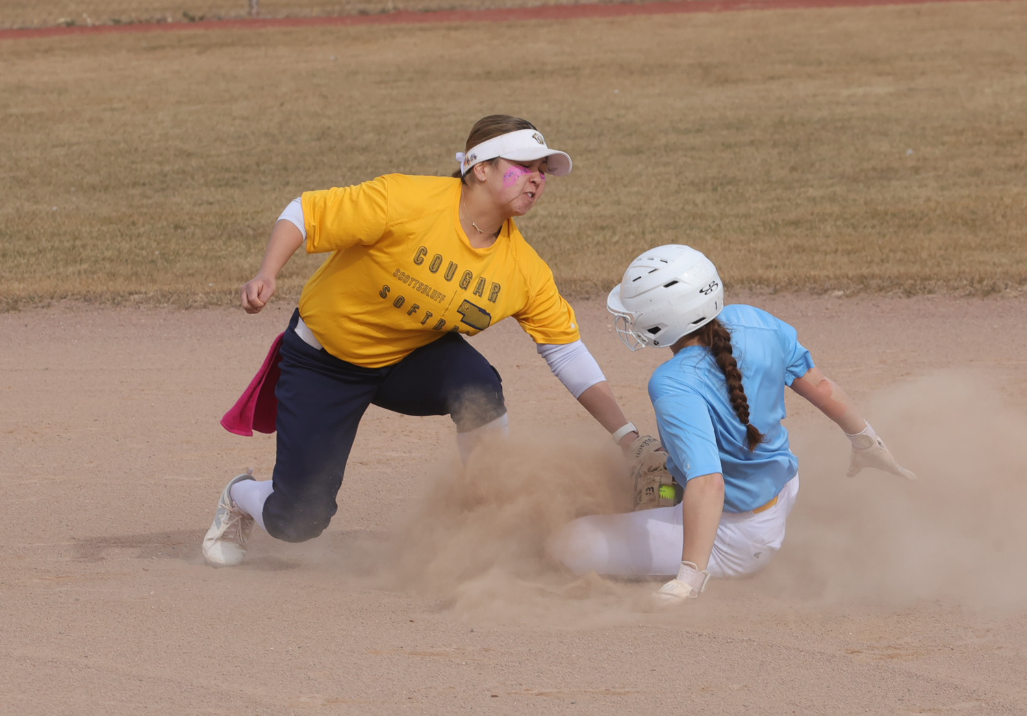 TIna Horton tags out a runner in a practice last week in a scrimmage.