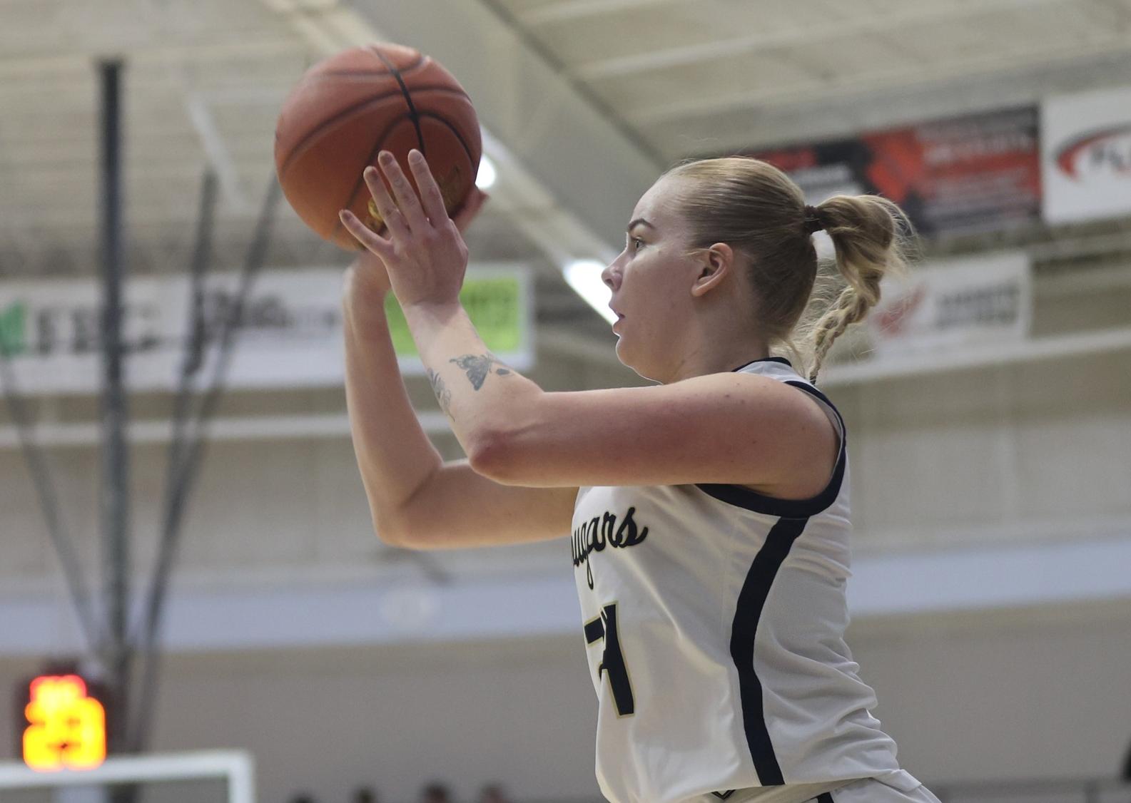 Zozefine Sipollina shoots a 3-pointer in their game with NJC earlier in the week.