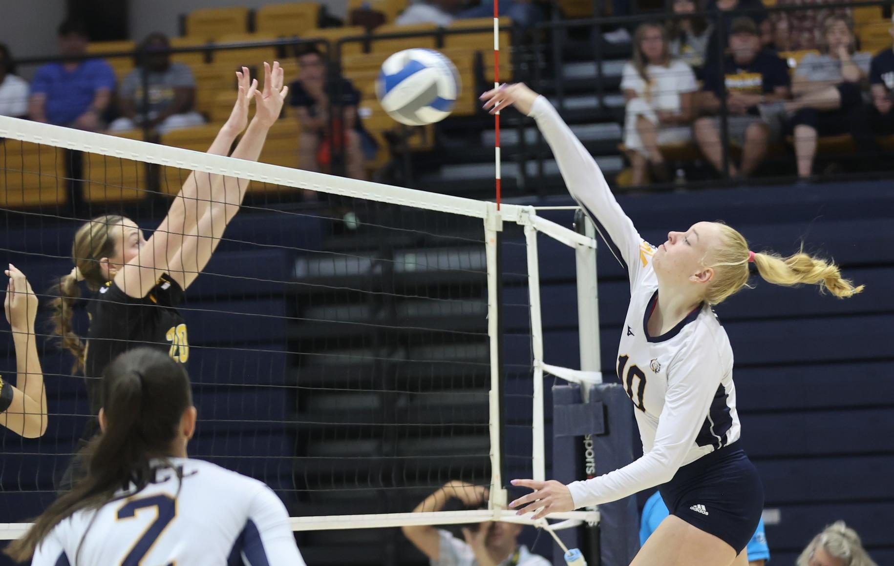 Finja Schul hits against Eastern Wyoming in August.