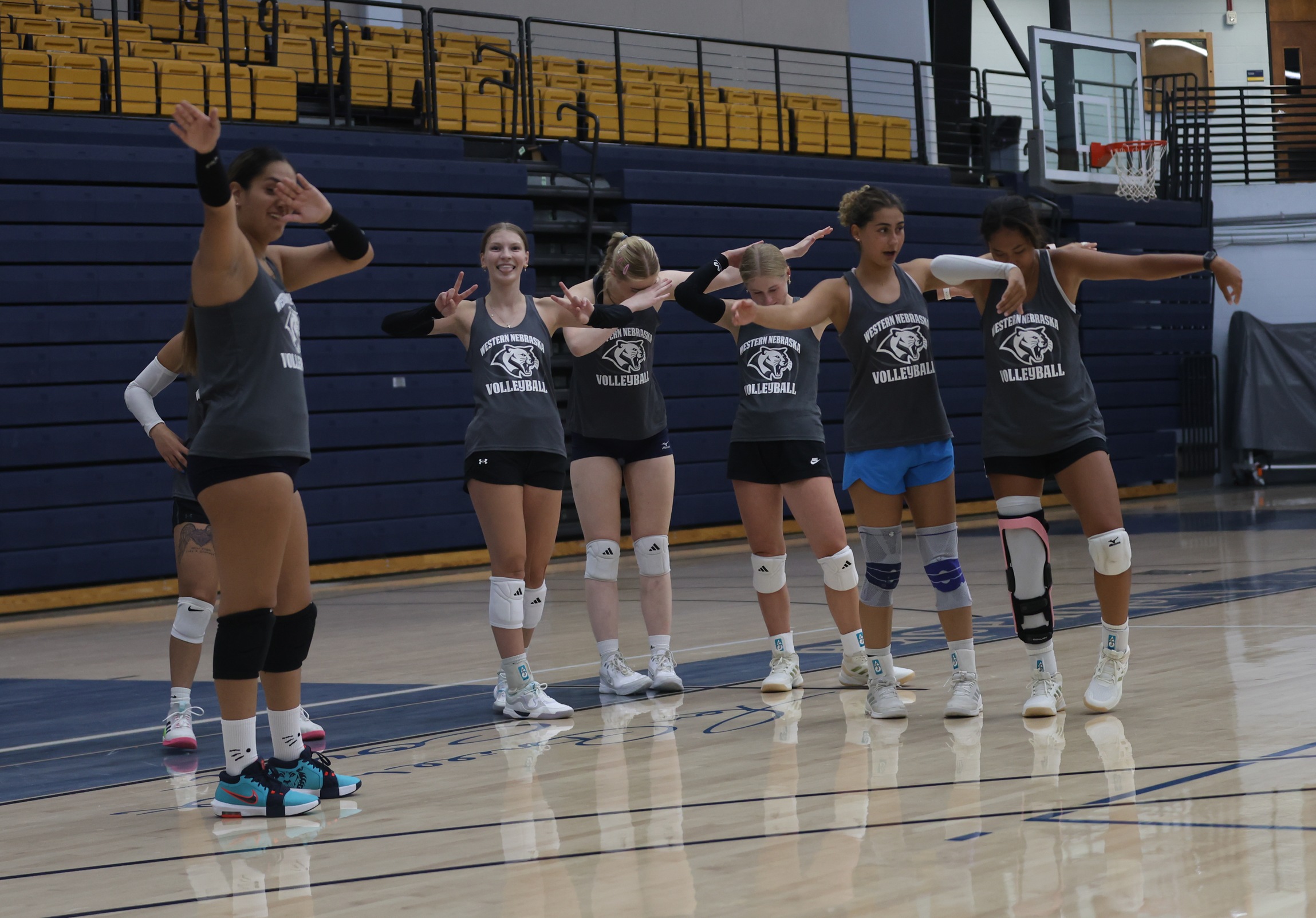 The one team celebrates after winning a mini game during practice last week.